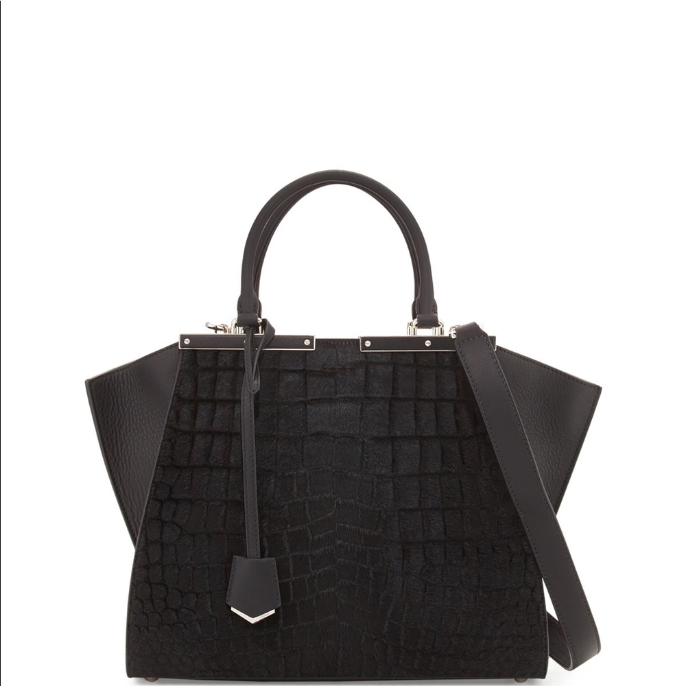 Fendi 3 Jours Croc-Embossed Calf Hair Satchel Bag